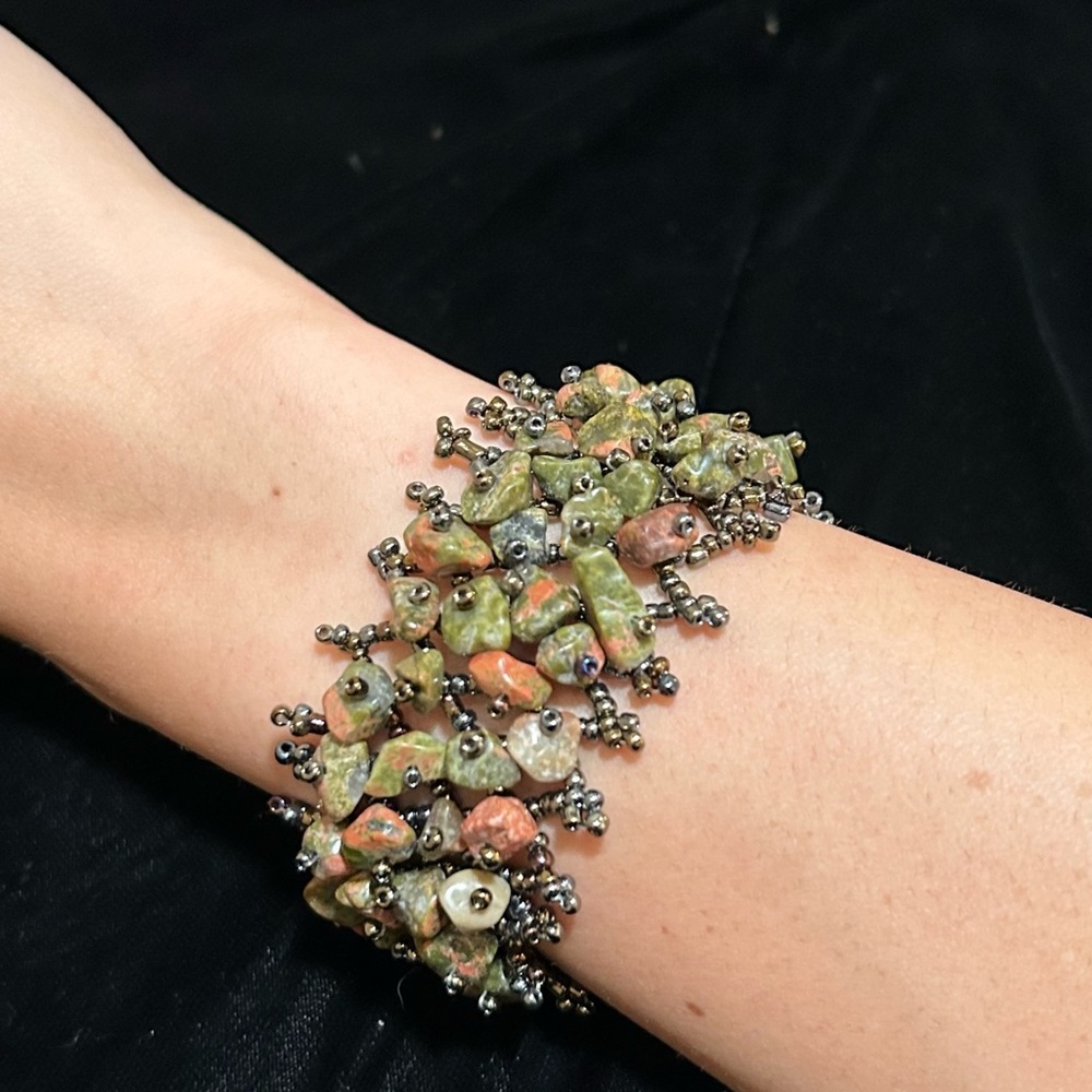 Unakite Beaded Weave Bracelet